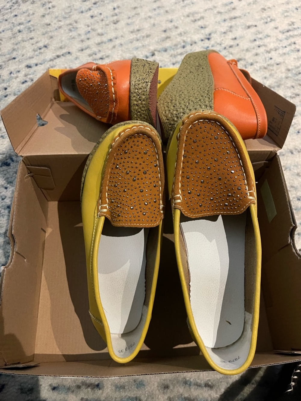 Women’s Casual Studded Slip-On Loafers in Yellow and Brown